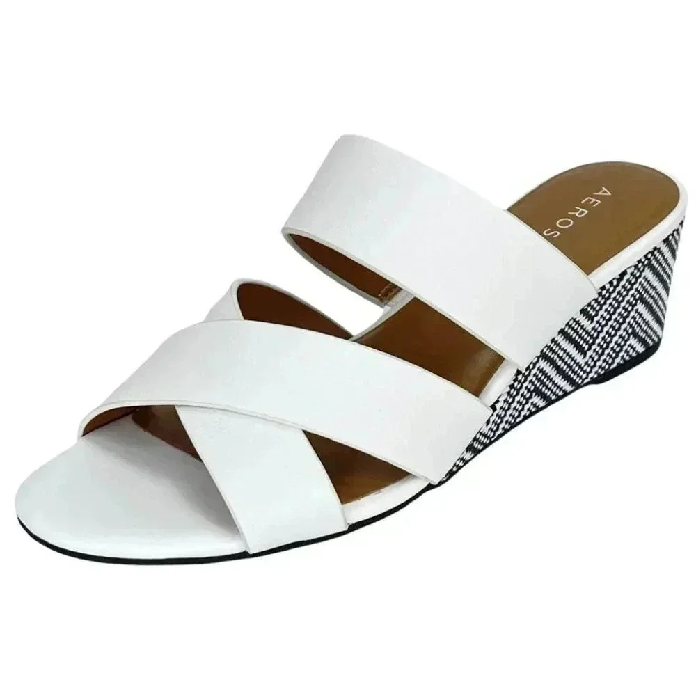 Aerosoles Westfield White Leather Womens Strappy Wedge Sandals Size 9.5M